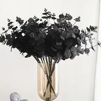 6шт Имитирующих растение Ветвей черного эвкалипта, реалистичных листьев из шелковой ткани для декора Хэллоуина