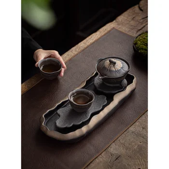 Чайный сервиз с позолотой из грубой керамики для сухого замачивания в домашних условиях, минималистичный Маленький набор, Японская Винтажная керамическая чашка для гостиной, Чайная тарелка