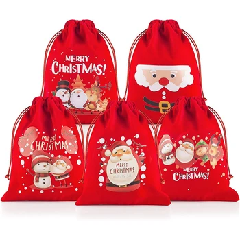 Красные подарочные пакеты Санта-Клауса 2023 Веселого Рождества, деревенский Фермерский дом, домашний Камин, Мантия, украшение рождественской елки, подарок для мальчика и девочки
