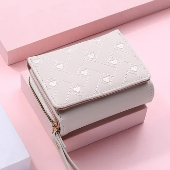 Женский кошелек, трехстворчатая сумка для карт, карман для нескольких предметов, Короткий Модный Вышитый любовный узор, Корейский минимализм, новинка 2023 года