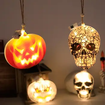 Жуткие гирлянды на Хэллоуин, 3D подвесные украшения в виде черепа дьявола, тыквы, черепа для вечеринки в помещении и на открытом воздухе