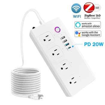 ZigBee Wifi Power Strip Tuya Smart Plug Сетевой фильтр для умного дома Удлинитель Голосовое управление Работа с Alexa Google Assistant