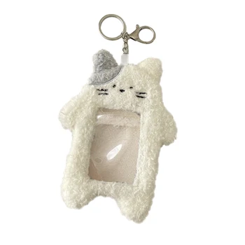 INS Милый кот Кролик, держатель для карт, подвеска, плюшевый футляр для карт, мультяшная обложка для студенческого билета с брелоком, Корейская канцелярская витрина