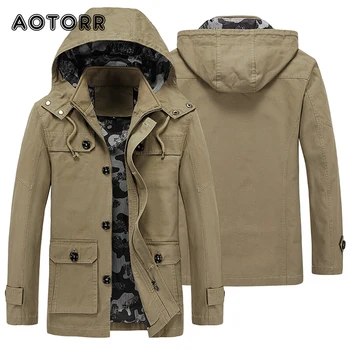 Осенне-зимняя хлопковая куртка с капюшоном 2023, Новые мужские Тонкие повседневные куртки-ветровки средней длины, модные однотонные мужские пальто 5XL