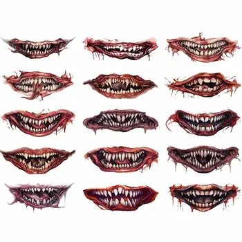 Временные наклейки с татуировкой рта на Хэллоуин 15шт Водонепроницаемый Кровавый Макияж Украшение Губ Зомби Наклейка Ужаса На рот