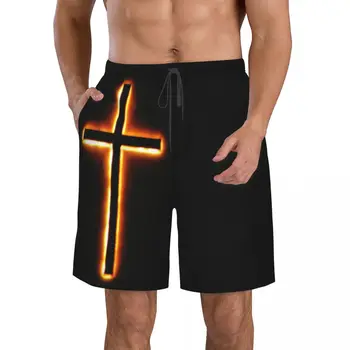 Мужские пляжные шорты с крестом, Быстросохнущий купальник для фитнеса, забавные уличные забавные 3D шорты