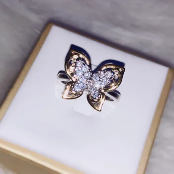 Изысканное кольцо с цирконом с цветоделением в виде бабочки, Элегантные Женские украшения для друзей, Шикарный подарок