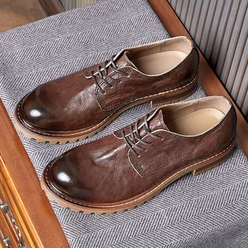 Высококачественная обувь из натуральной кожи, мужская весенняя дизайнерская обувь, осенне-зимняя мужская модельная обувь из воловьей кожи, деловая мужская обувь на шнуровке