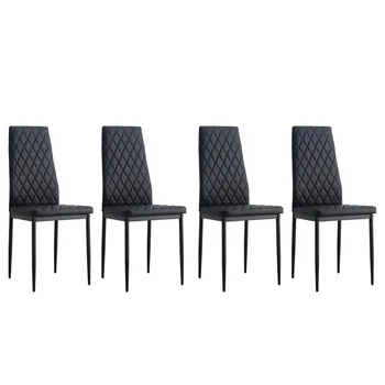 Hommoo Современные обеденные стулья Набор из 4 обеденных стульев из искусственной кожи для столовой, приставные стулья для дома, кухни, гостиной, черный