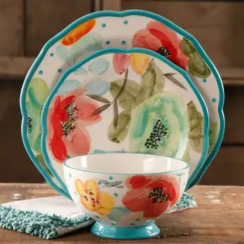 Набор посуды Vintage Bloom из 12 предметов, бирюзовый
