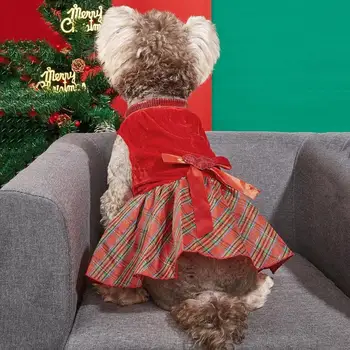 Рождественское платье для домашних животных, Моющееся Удобное украшение с бантом, Собаки, Кошки, платье без рукавов, Праздничный наряд для домашних животных