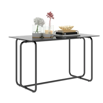 Прямоугольный обеденный стол из цельного куска с металлическим каркасом, обеденный стол из закаленного стекла для кухни, черный