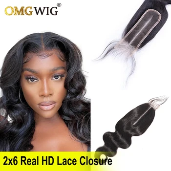 Натуральные волосы с объемной волной 2x6 HD с кружевной застежкой Body Wave для чернокожих женщин с пробором глубиной 6 дюймов, предварительно выщипанный бразильский Реми, распродажа