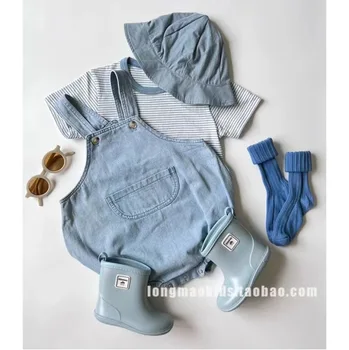 Модная Летняя одежда для новорожденных мальчиков 2023 года, новый дизайн, Однотонные комбинезоны, уличная одежда, детские Повседневные Свободные боди