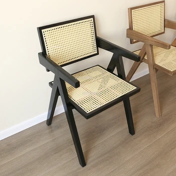 Обеденные стулья из массива дерева в скандинавском стиле для кухни, бытовой обеденный стул из ротанга, кресло для отдыха с простой спинкой, мебель для столовой