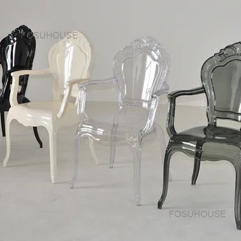 Современные акриловые обеденные стулья Ghost Для отдыха, Креативный дизайнерский Прозрачный обеденный стул, Дворцовая хрустальная кухонная мебель Z