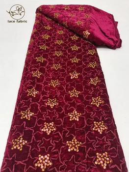 Африканская бархатная кружевная ткань 2023 года, высококачественная роскошная французская кружевная ткань с вышивкой пайетками для нигерийского свадебного платья Asoebi