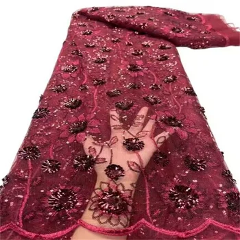 2023 Новейшая Африканская кружевная ткань 2,5 ярда высококачественной французской сетки, тюль, вышивка 3D блестками, сетчатое кружево для пошива свадебного платья