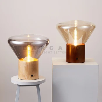 Стеклянная настольная лампа в скандинавском стиле, напольные деревянные светильники Рядом с современными светильниками для дома, дизайнерская настольная лампа для гостиной E14