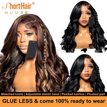 Самые дешевые парики из человеческих волос с подсветкой для чернокожих женщин, парики с кружевным фронтоном 360 HD, омбре, парики из человеческих волос медового оттенка, Носите и пользуйтесь