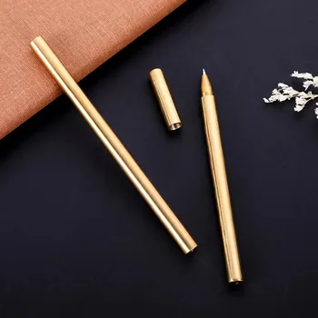 Шариковая ручка в стиле ретро из чистой латуни, фирменные ручки-роллеры с изящным корпусом, подарочные канцелярские принадлежности для школьников, Офисные Металлические канцелярские принадлежности