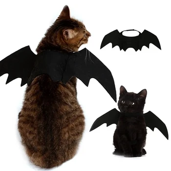 Одежда для кошек на Хэллоуин, Милая Шляпа для домашних животных, Плащ, Черные крылья летучей мыши с тыквенными колокольчиками, костюм для косплея, Кошка, Собака, Товары для домашних животных на Хэллоуин