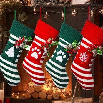 Мягкие удобные Рождественские чулки, праздничные вязаные носки в виде снежинок для украшения рождественской елки, камина, перил