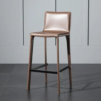 Барный стул из натуральной кожи с седлом, Скандинавский Легкий Роскошный Современный минималистичный домашний стул с высокой спинкой, обеденный стул для кафе-бара
