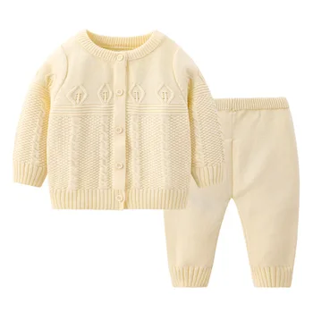 вязаный комплект для ребенка, теплый детский раздельный весенне-осенний комплект свитеров для девочек, однотонный кардиган с круглым вырезом