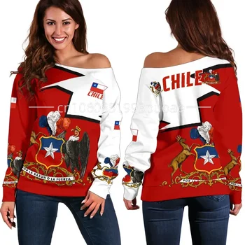 2023 Новый женский свитер с изображением флага Чили, свитер с открытыми плечами, повседневный модный уличный пуловер с 3D принтом, толстовка с капюшоном