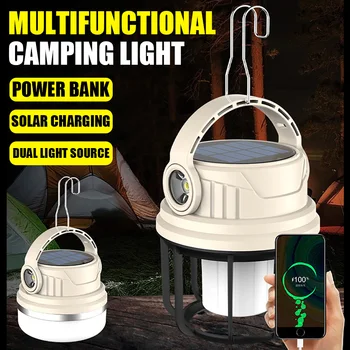 Портативный походный фонарь USB C Перезаряжаемый Наружный прожектор, лампа для палатки, аварийное освещение, Солнечное светодиодное наружное освещение с блоком питания