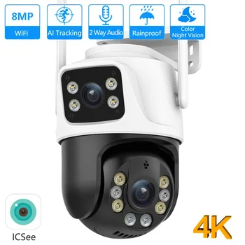 8MP 4MP 4K PTZ WiFi IP Камера Защита безопасности Двухобъективная Цветная IPкамера ночного видения CCTV Камера наблюдения ICSEE