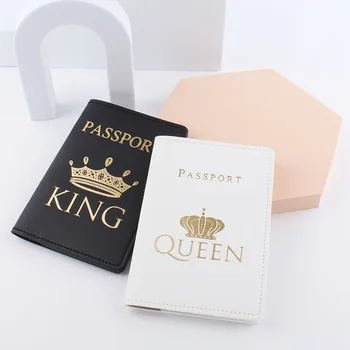 Новая черно-белая кожаная сумка для документов Couple Crown, держатель для паспорта, защитный чехол для книжки для паспортов из искусственной кожи, В наличии слоты для карт