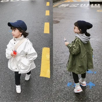 2023 Весна Осень Корейская Детская куртка для мальчиков Хлопковое свободное пальто с завязками на ветрозащитной молнии Модная Детская верхняя одежда Для мальчиков