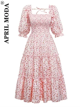 2023 Элегантное женское платье Миди с цветочным рисунком, одежда для мамы и меня, с пышными рукавами, винтажный халат для мамы и девочек с принтом, праздничное летнее платье