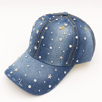 Новая высококачественная женская шляпа, бейсболка, джинсовые кепки со стразами, хлопковая бейсболка, женские Мужские солнцезащитные шляпы для взрослых, Регулируемая мода