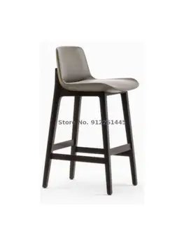 Американский барный стул из массива дерева, современный барный стул, высокий стул для вина, барный стул на стойке регистрации, кожаный художественный стул с высокой спинкой