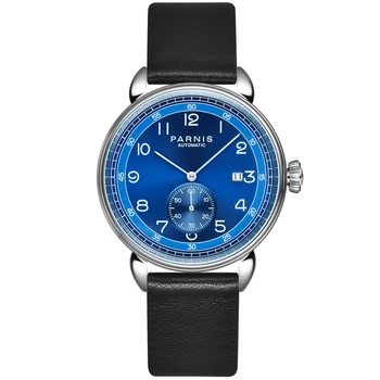 Модные мужские часы Parnis 42 мм с синим циферблатом, с автоматическим механическим механизмом, кожаный ремешок, календарь, мужские часы reloj hombre 2023, мужские часы