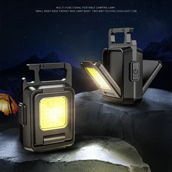 Мини светодиодный фонарик-брелок с двойными светодиодными фонарями, USB перезаряжаемые рабочие фонари, рыболовный фонарь со встроенным магнитом, аккумулятор