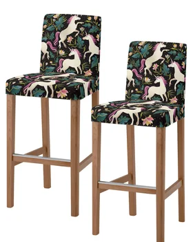 Чехлы для барных стульев с розовым Хвостом Лошади и цветком с короткой спинкой, эластичный чехол для барного стула, чехлы для стульев без подлокотников, чехол для офисных сидений
