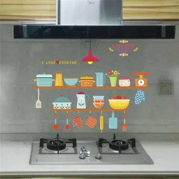 Кухонные Инструменты Наклейка на стену для украшения кухни I Love Cooking Цитаты Настенное искусство Diy Home Decor Наклейки из ПВХ отклеиваются
