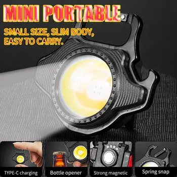 Мини светодиодный фонарик Рабочий фонарь Портативный карманный фонарик Брелки USB Перезаряжаемые для кемпинга на открытом воздухе Маленький легкий штопор