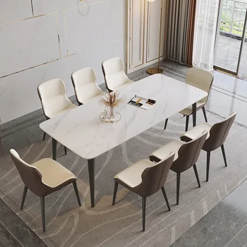 Итальянский обеденный стол из светлого роскошного шифера небольшой бытовой современный простой обеденный стол прямоугольный обеденный стол из глянцевого шифера и чай