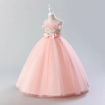 Новое детское платье в цветочек, детское платье из пушистой пряжи, платье принцессы, платье для выступлений для маленькой девочки с вышивкой