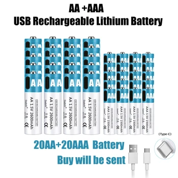 Батарея AA AAA 1,5 В аккумуляторная батарея 2600 мАч литий-ионная аккумуляторная батарея AA 1,5 В литий-ионная аккумуляторная батарея с быстрой зарядкой через USB