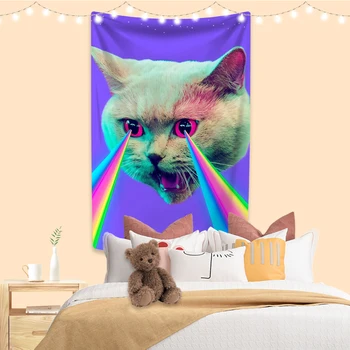 Психоделический Гобелен с животными, Забавный Кот, Мем, висящий на стене, фон для вечеринки, украшение спальни, ткань для рисования
