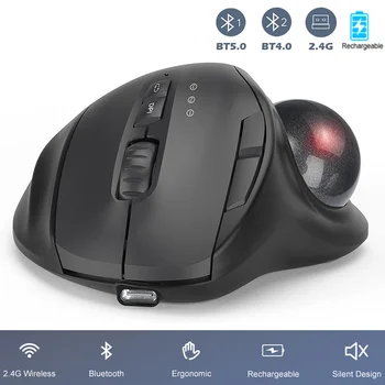 Беспроводная трекбольная мышь Jomaa Black 2.4 G + Bluetooth, перезаряжаемые мыши-роллеры, эргономичные мыши с управлением большим пальцем, игровая мышь