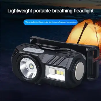 Мини-светодиодный налобный фонарь с датчиком движения, фонарь для кемпинга и рыбалки, зажим для зарядки Type-C, сильная световая сигнальная лампа фары, зажимы для колпачков