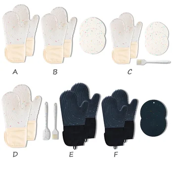 Силиконовые рукавицы для духовки, Термостойкие Кухонные перчатки, Нескользящие Рукавицы для выпечки, Двухслойные Перчатки для гриля, Белый Тип 2