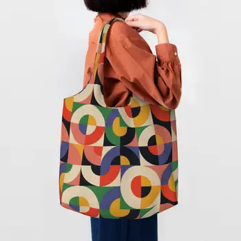 Симпатичный цветной блок Bauhaus с принтом Геометрическая линия, современная сумка-тоут, портативная холщовая сумка для покупок через плечо, минималистичные сумки